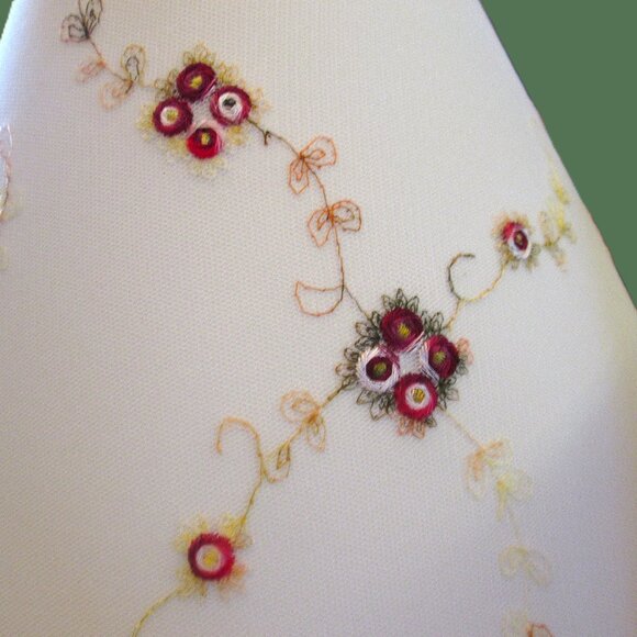 Vtg Off White Large Hurricane lampshade pair of delicate red flowers & green vin - Picture 14 of 16